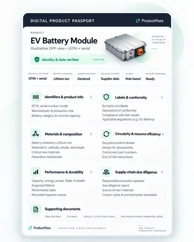 Illustrative EV battery Digital Product Passport user interface