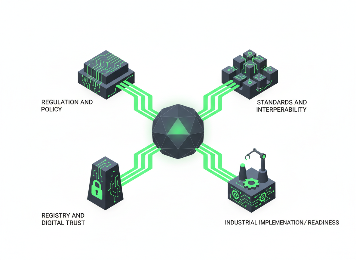 Illustration of the Digital Product Passport ecosystem, regulation and registry