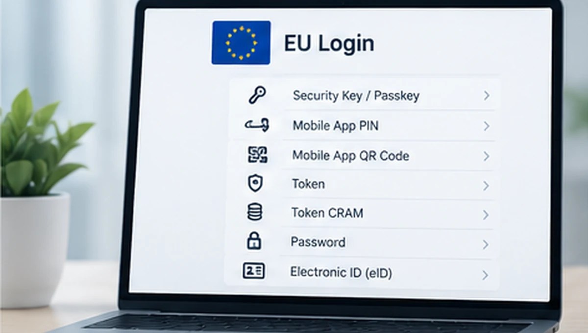 EU Login authentication options, including key, app and electronic identity